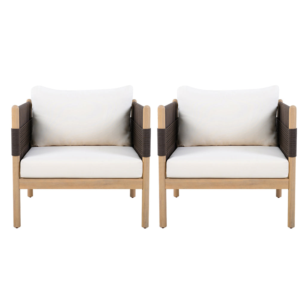 Outdoor Acacia Club Chairs (Set of 2) with Diamond-Pattern Black Rope, Light Teak Finish, view 3
