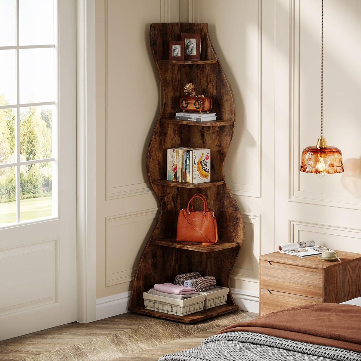5-tier wavy corner bookshelf and plant stand, view 14