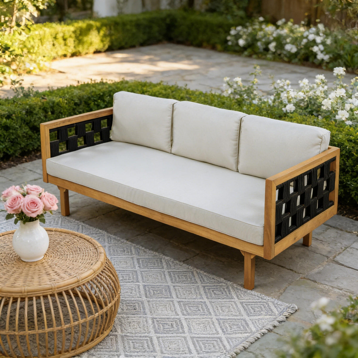 Three-Seater Outdoor Daybed - Acacia Wood Teak Finish Frame, view 4