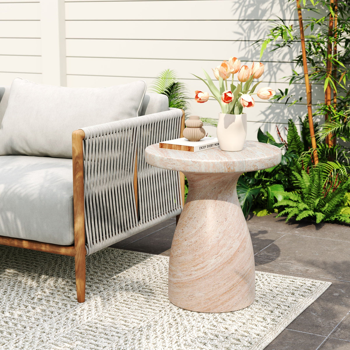 Outdoor / Indoor Travertine Side Table Lightweight, view 2