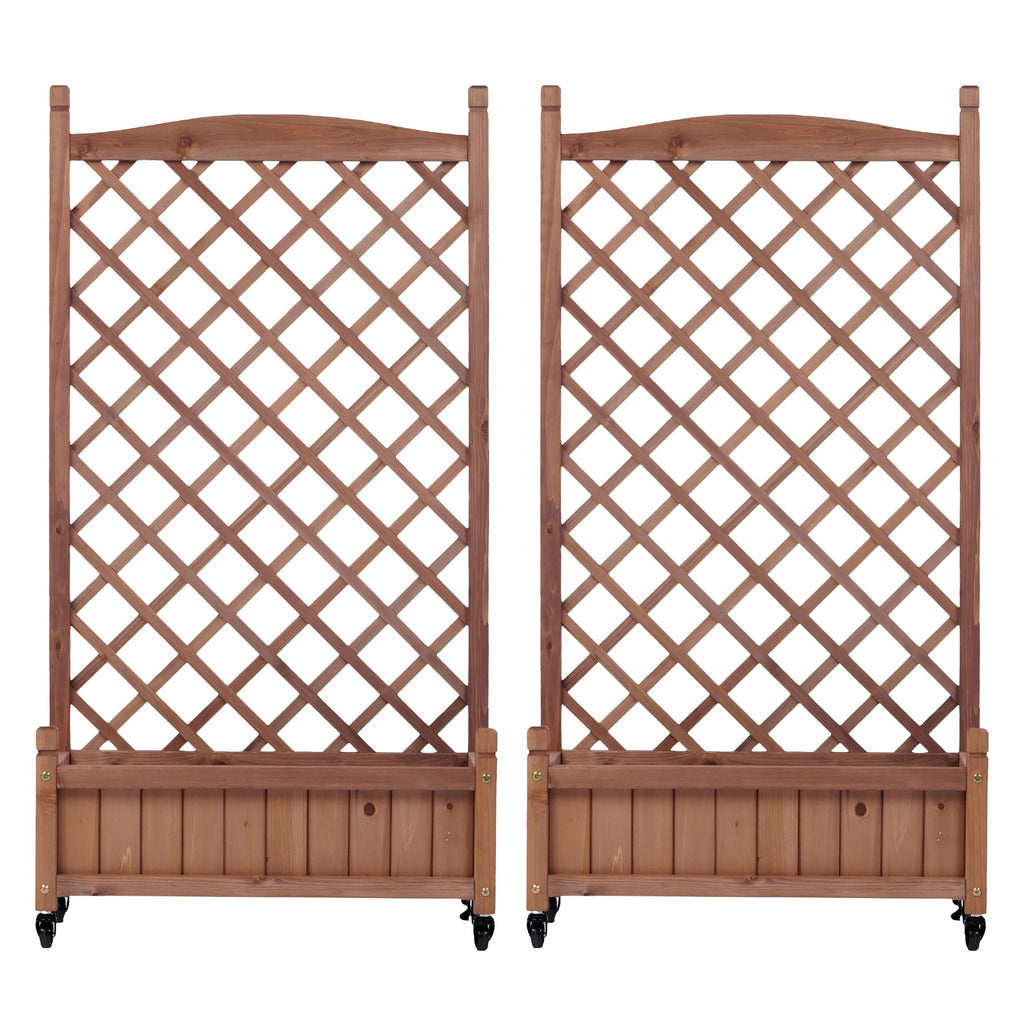 Raised Garden Bed With Trellis 2 Pack, Outdoor Planter Box & Plant Stand With Climbing Racks - Brown