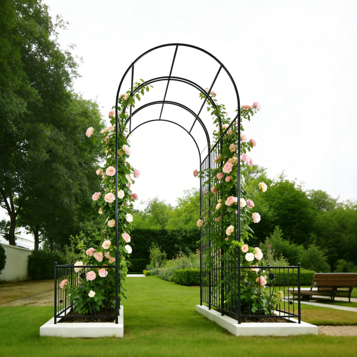 Metal Garden Arch with Two Plant Stands, view 6