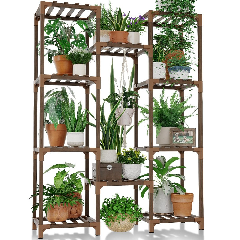 10-shelf eucalyptus wood plant stand