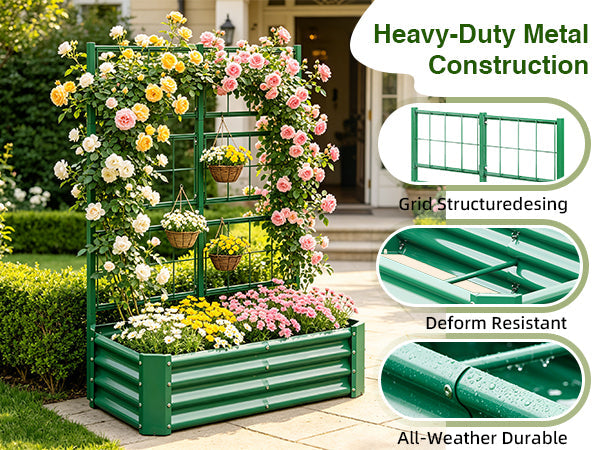 4x2x1FT Raised Garden Bed with Arch Trellis – Olive Green, Rolled Edges, view 5
