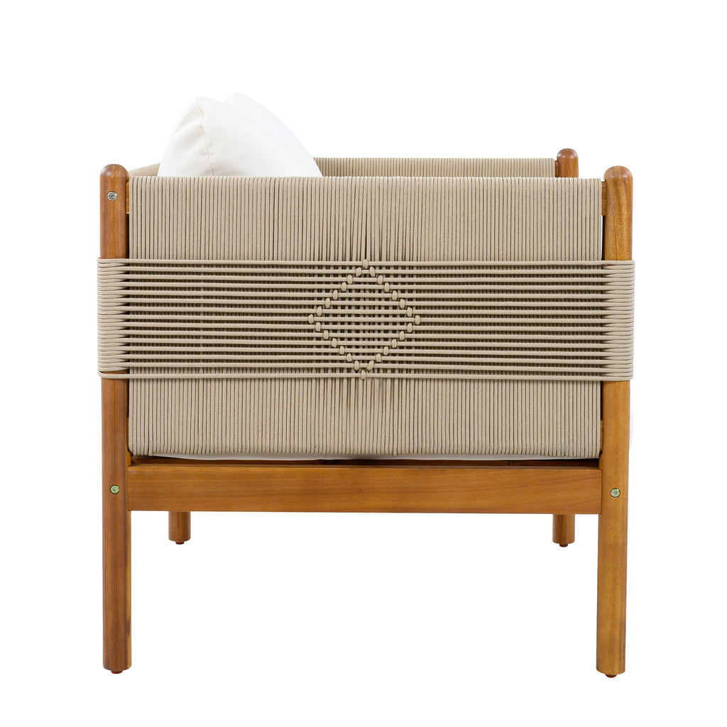 Outdoor Acacia Wood Club Chair with Diamond Rope Weave & Cushions, Teak Finish, view 4