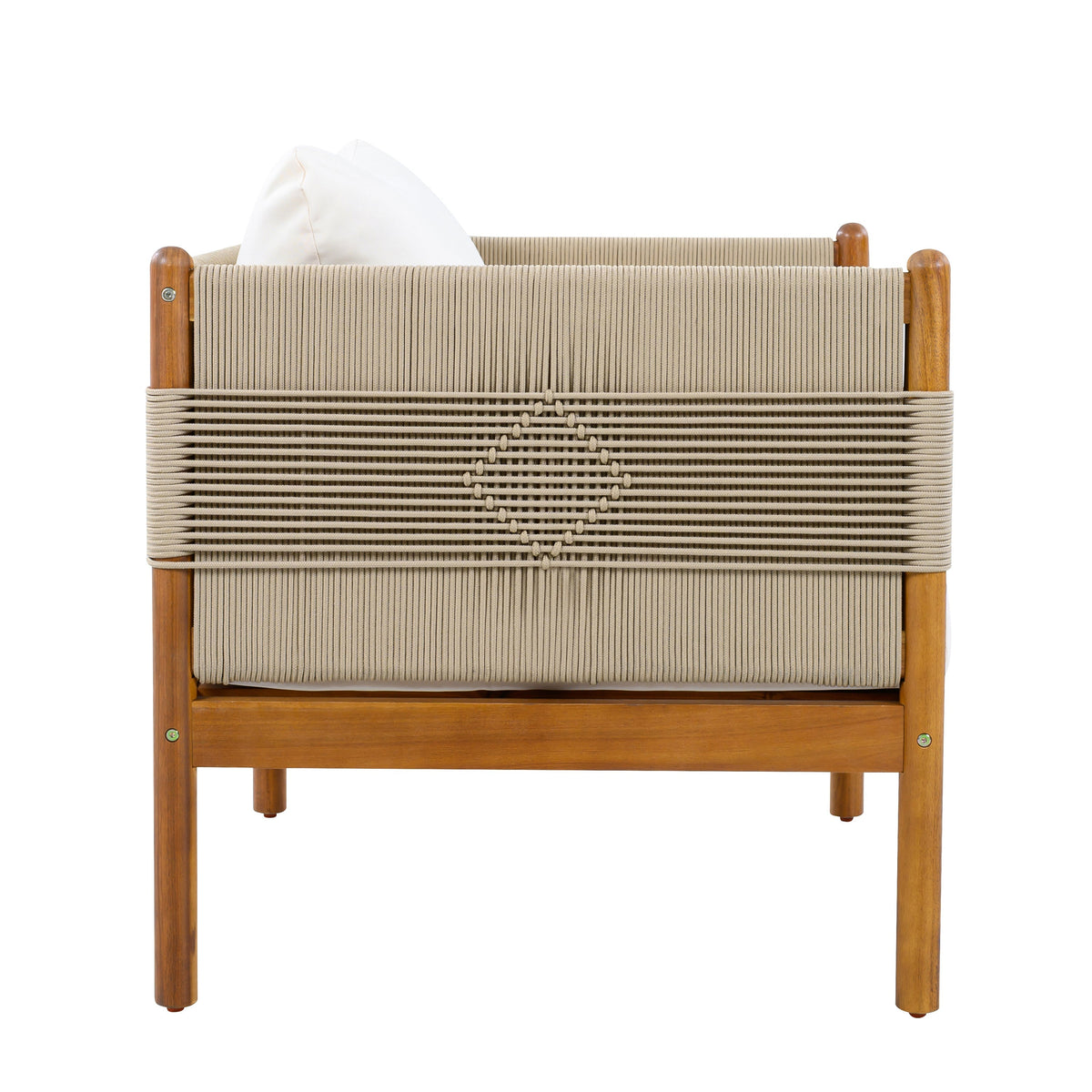 Outdoor Acacia Wood Club Chair with Diamond Rope Weave & Cushions, Teak Finish, view 4
