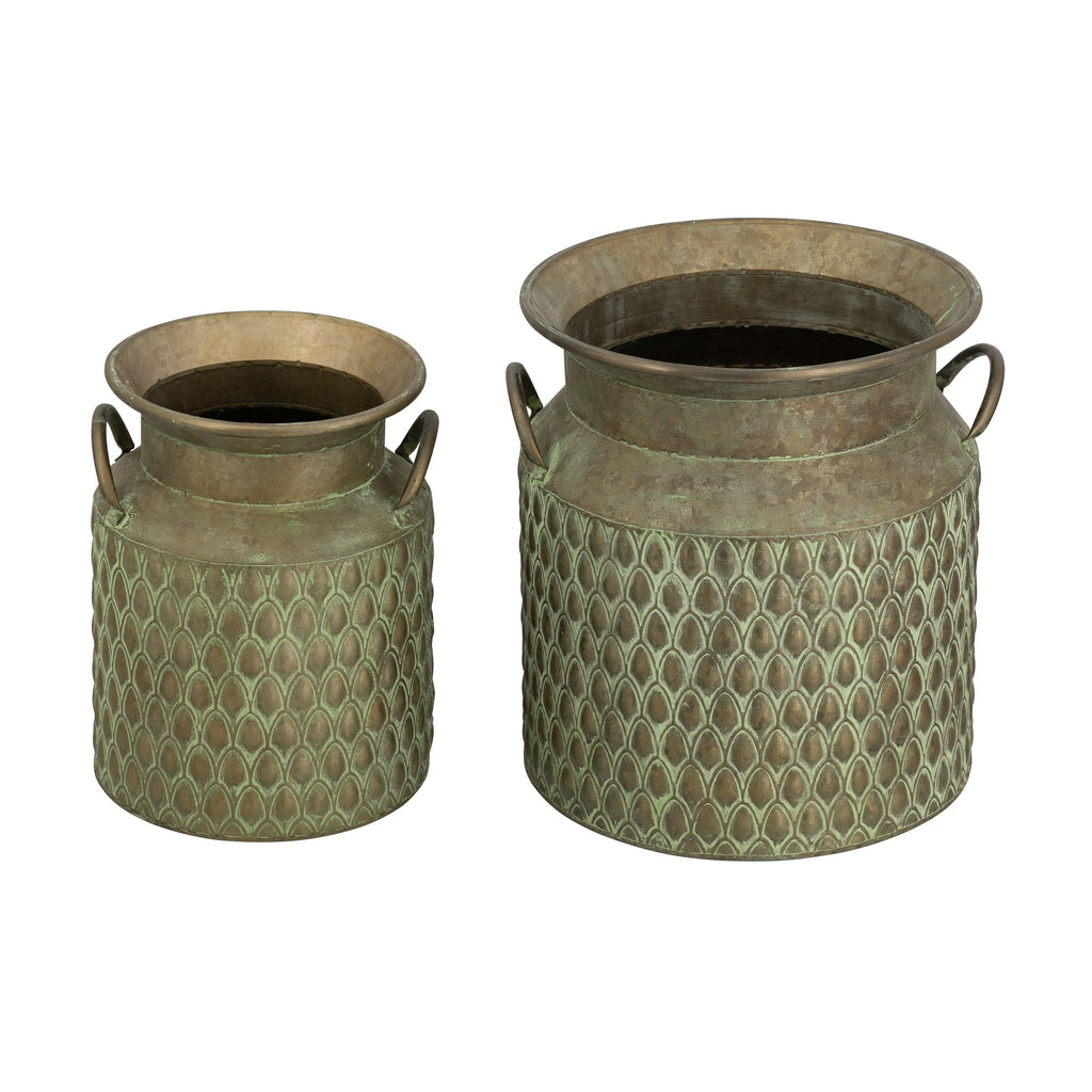 S/2 Iron Milk Jug Planters with Textured Green Finish, view 2