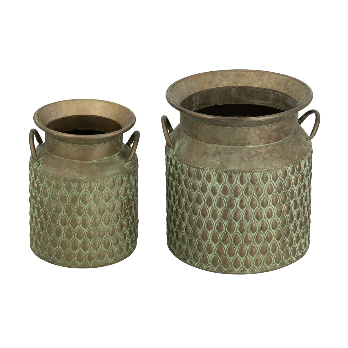 S/2 Iron Milk Jug Planters with Textured Green Finish, view 2