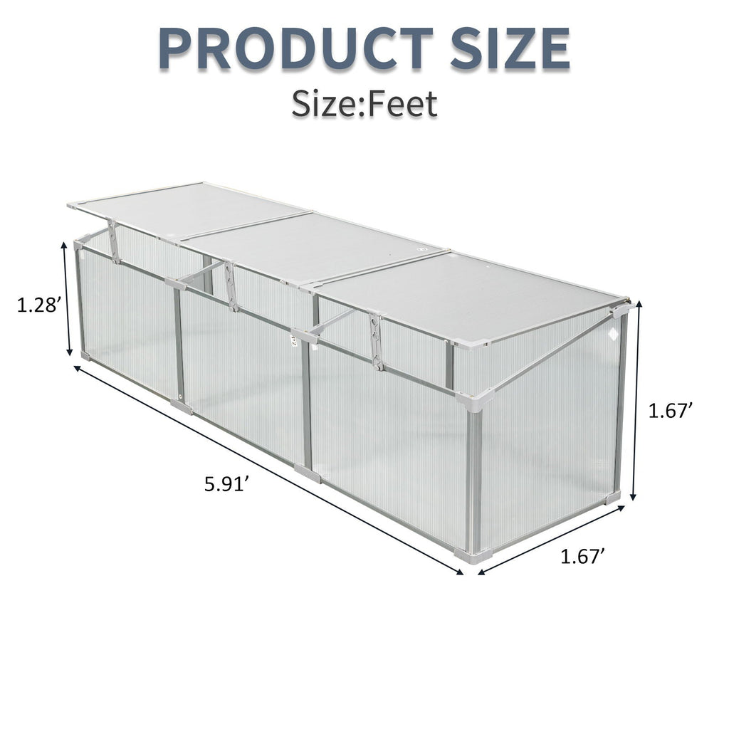 Polycarbonate Cold Frame Greenhouse with Openable Top - Silver, view 5