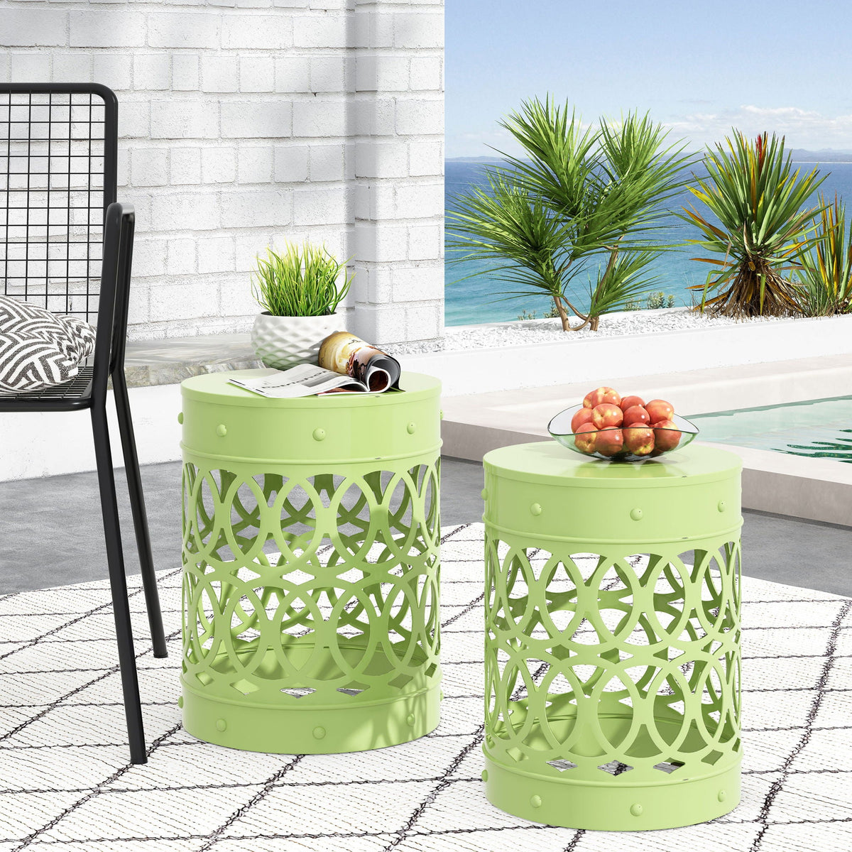 Outdoor Metal Side Table Set of 2, view 2