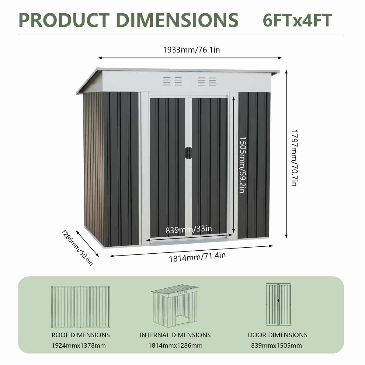 6x4 Ft Garden Shed for Patio and Outdoor Storage, view 3