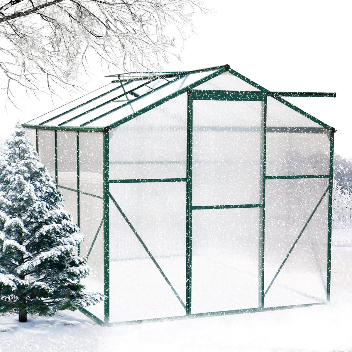 Polycarbonate Greenhouse - 6'x8' Heavy Duty Walk-in Plant Garden Greenhouse, view 7