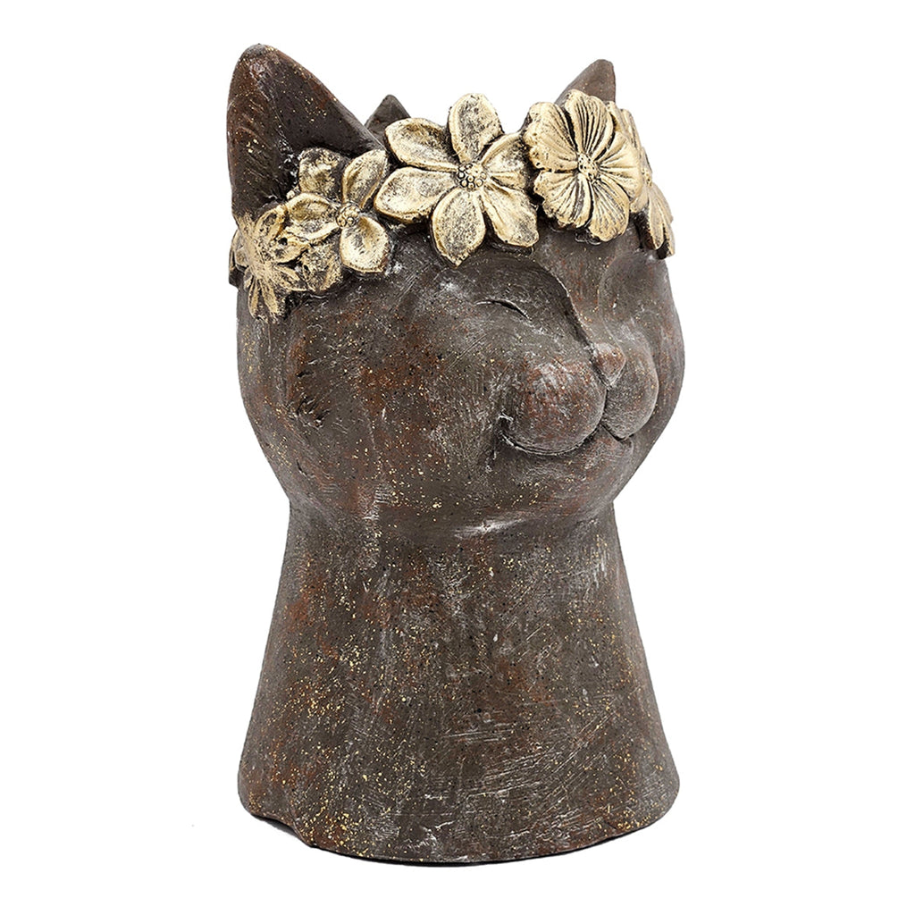 8.5x7.7x12.4" Magnesium Cat Statue Planter with Textured Finish, view 6