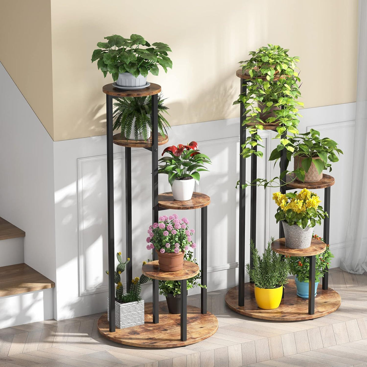 4-tier corner plant stand, rustic brown, view 4