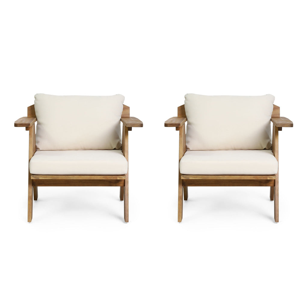 Outdoor Acacia Wood Club Chairs With Cushions (Set of 2) - Teak / Beige, view 6