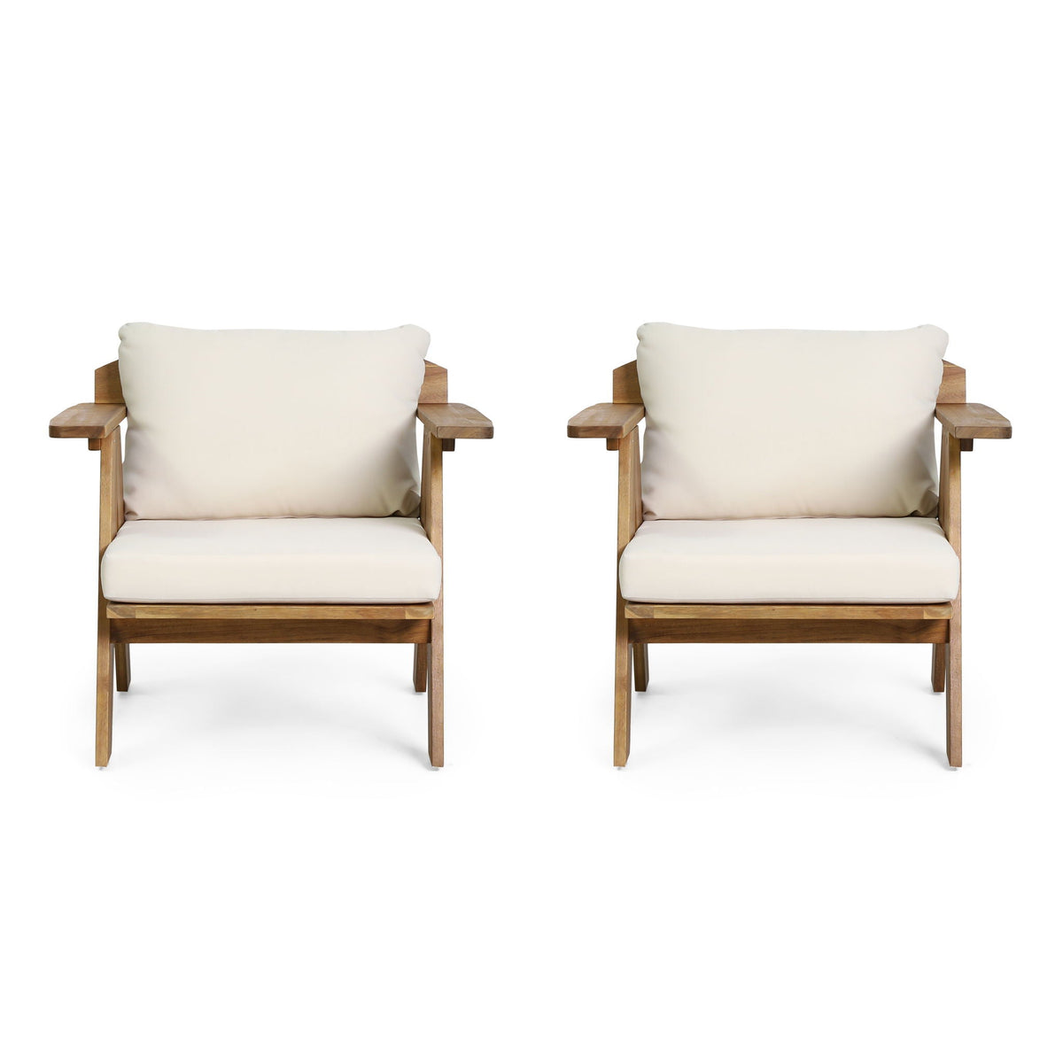 Outdoor Acacia Wood Club Chairs With Cushions (Set of 2) - Teak / Beige, view 6