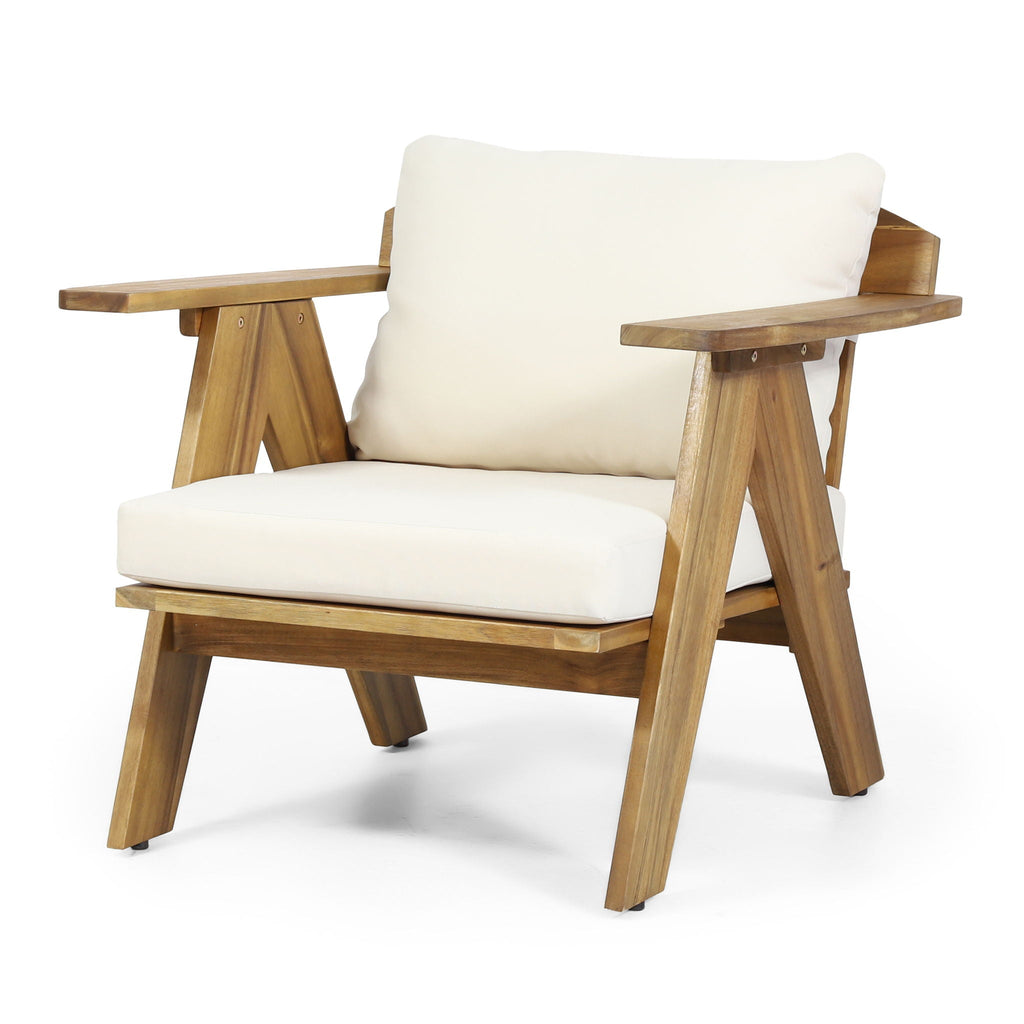 Outdoor Acacia Wood Club Chairs With Cushions (Set of 2) - Teak / Beige, view 7
