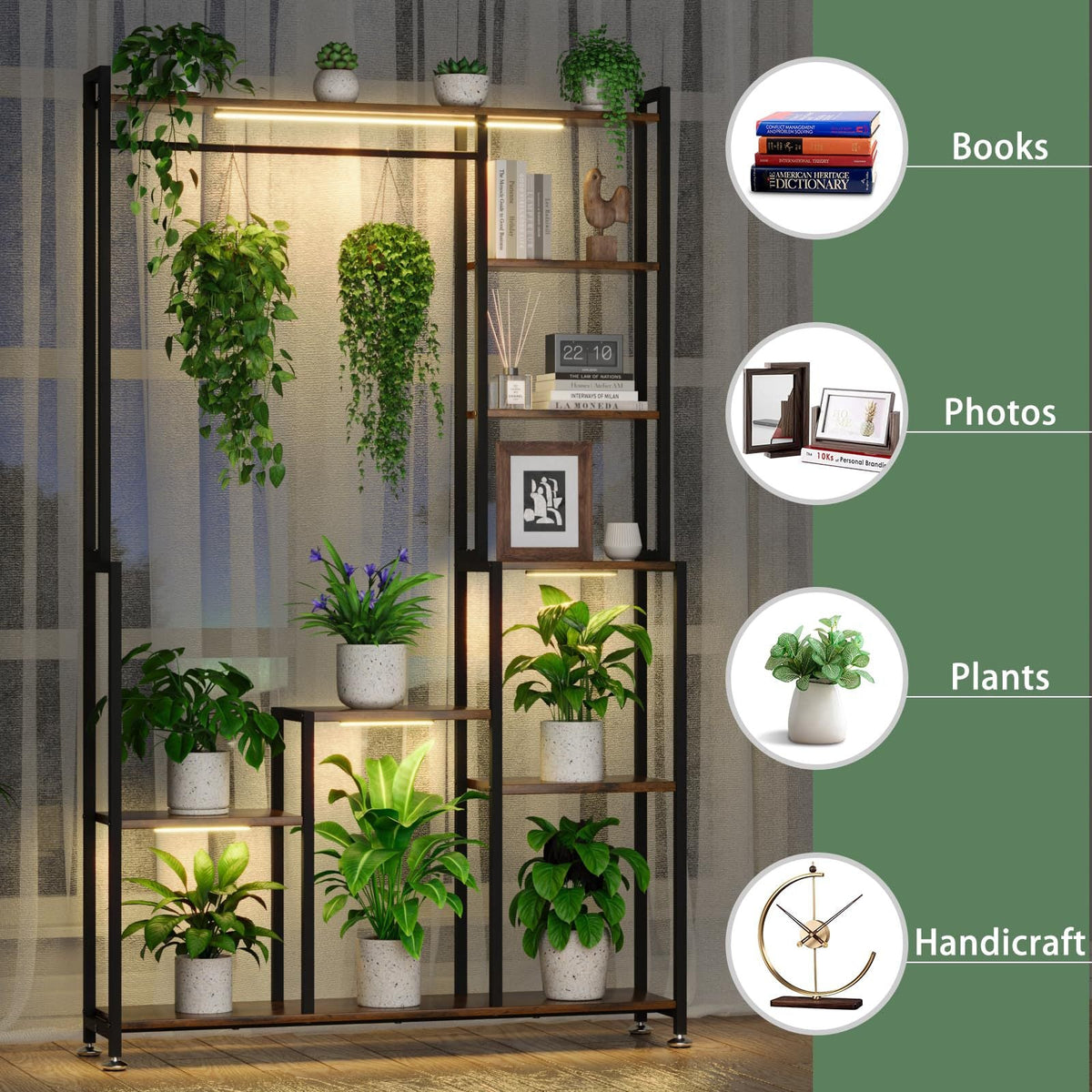 Large 8-tier indoor plant stand with grow light, view 5