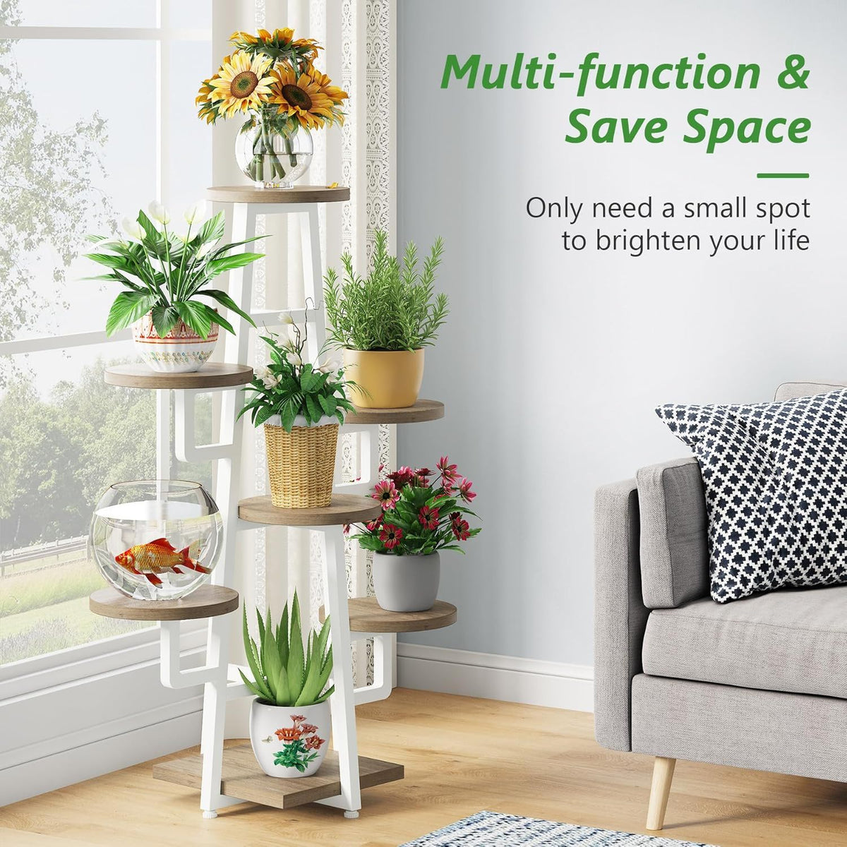 7-tier high-low corner plant shelf, view 9