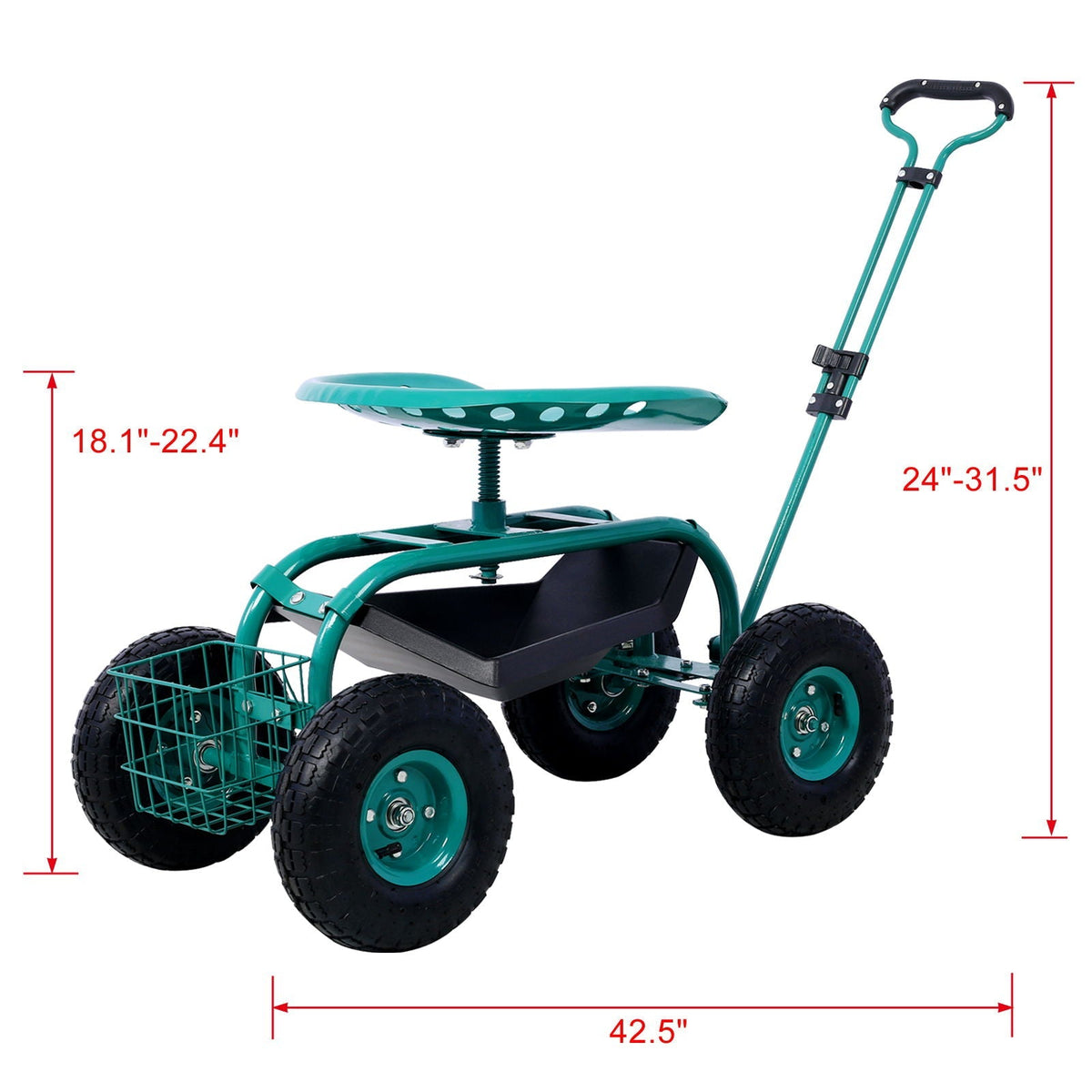 Rolling Garden Scooter Cart with 360° Swivel Seat and Tool Tray - Multiple Colors, view 4