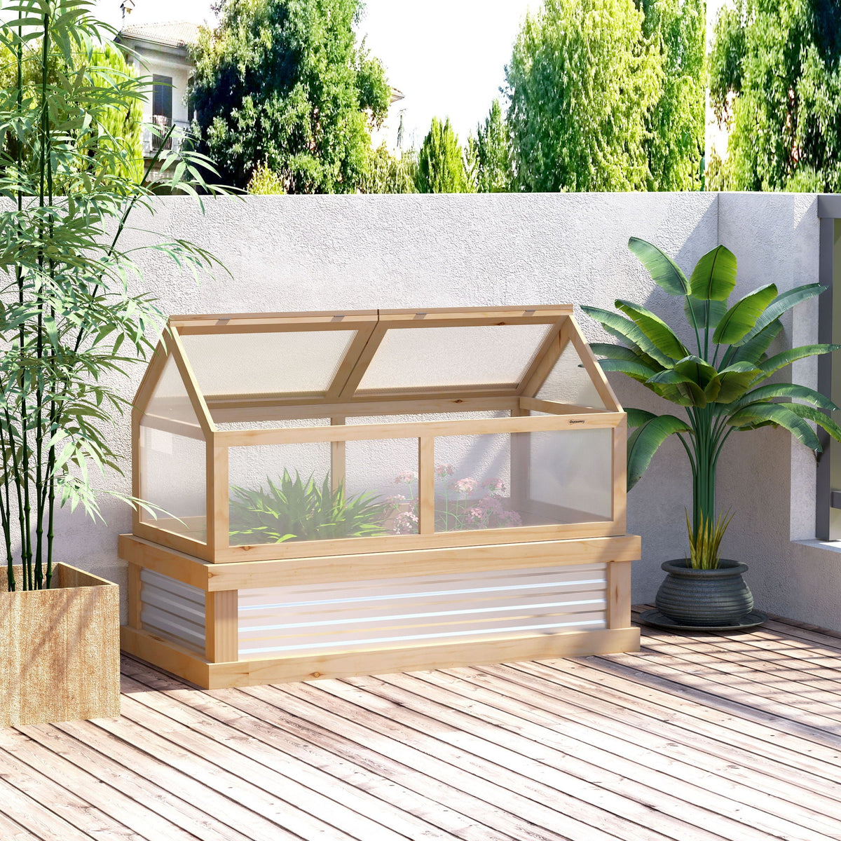 Outsunny Raised Garden Bed with Polycarbonate Cold Frame Cover, 48" x 24" - Natural, view 6