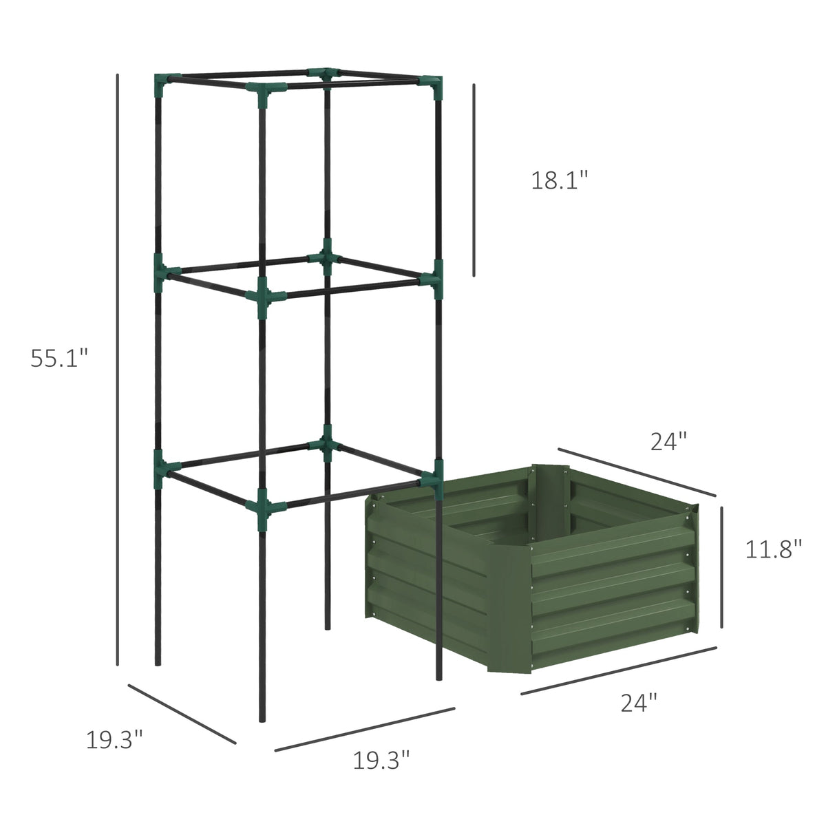 Outsunny 55" Tall Galvanized Raised Garden Bed with Trellis, view 7