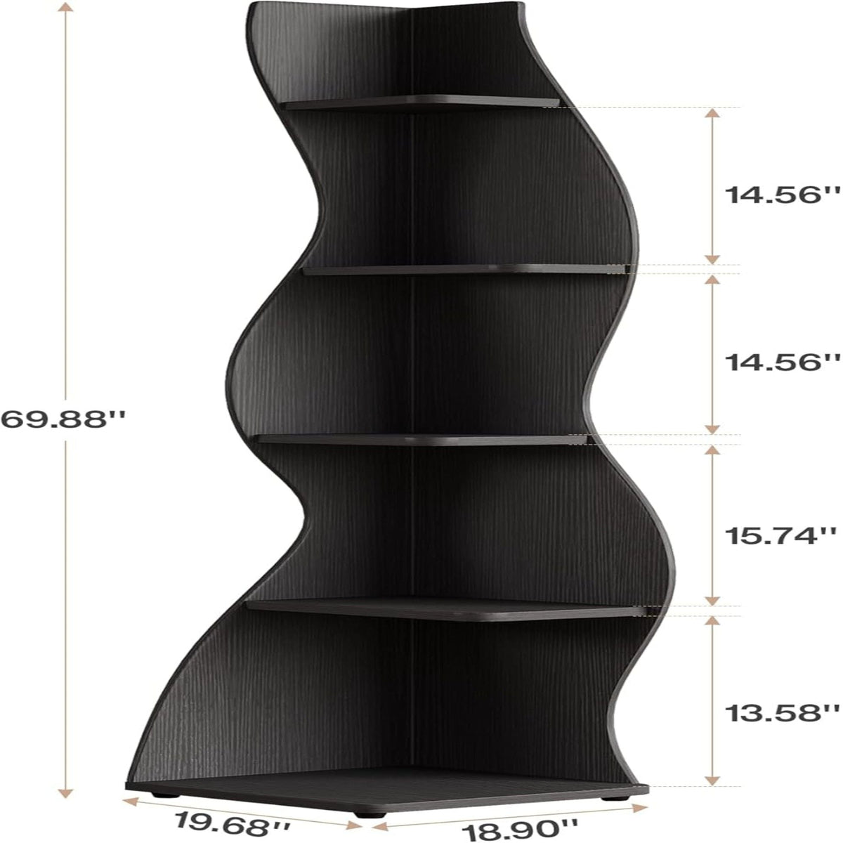 5 Tier Wavy Corner Bookshelf And Plant Stand For Living Room