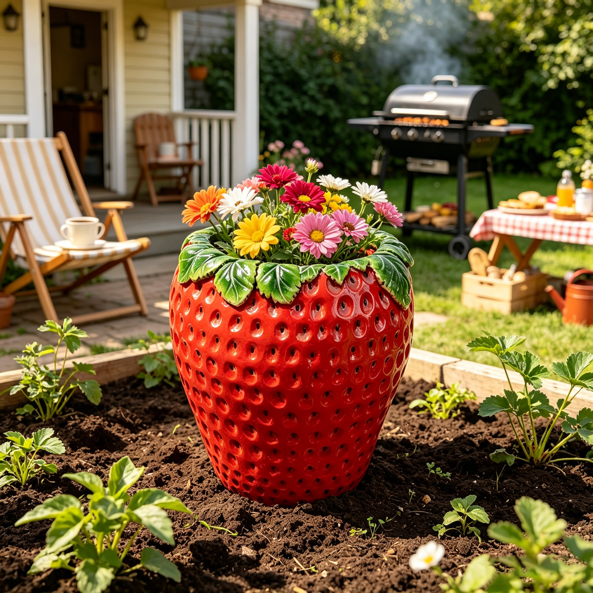 15'' Tall Strawberry Shaped Planter Pot, view 3