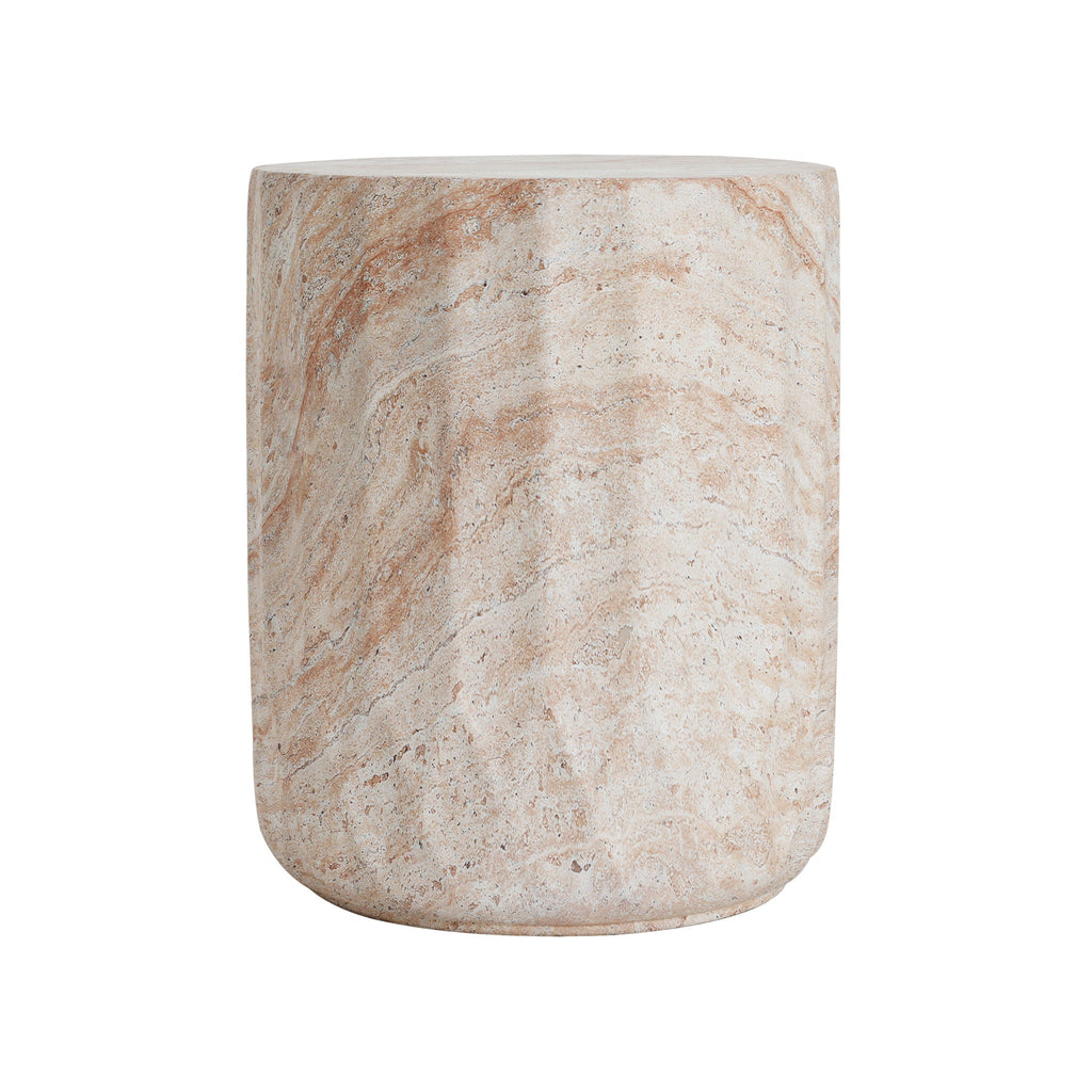 Outdoor / Indoor Lightweight Concrete Side Table, Cylinder Travertine Finish Accent Table - Beige, view 5