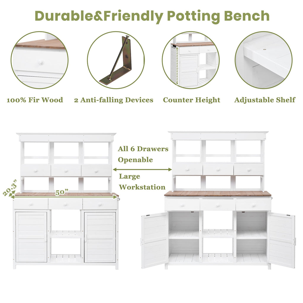 TOPMAX 65.7" Potting Bench with Hutch, 6 Drawers & Cabinets, view 4