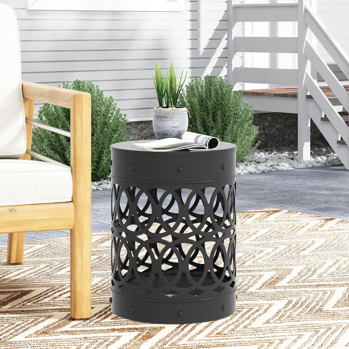 Outdoor Metal Large End Table, Modern Design