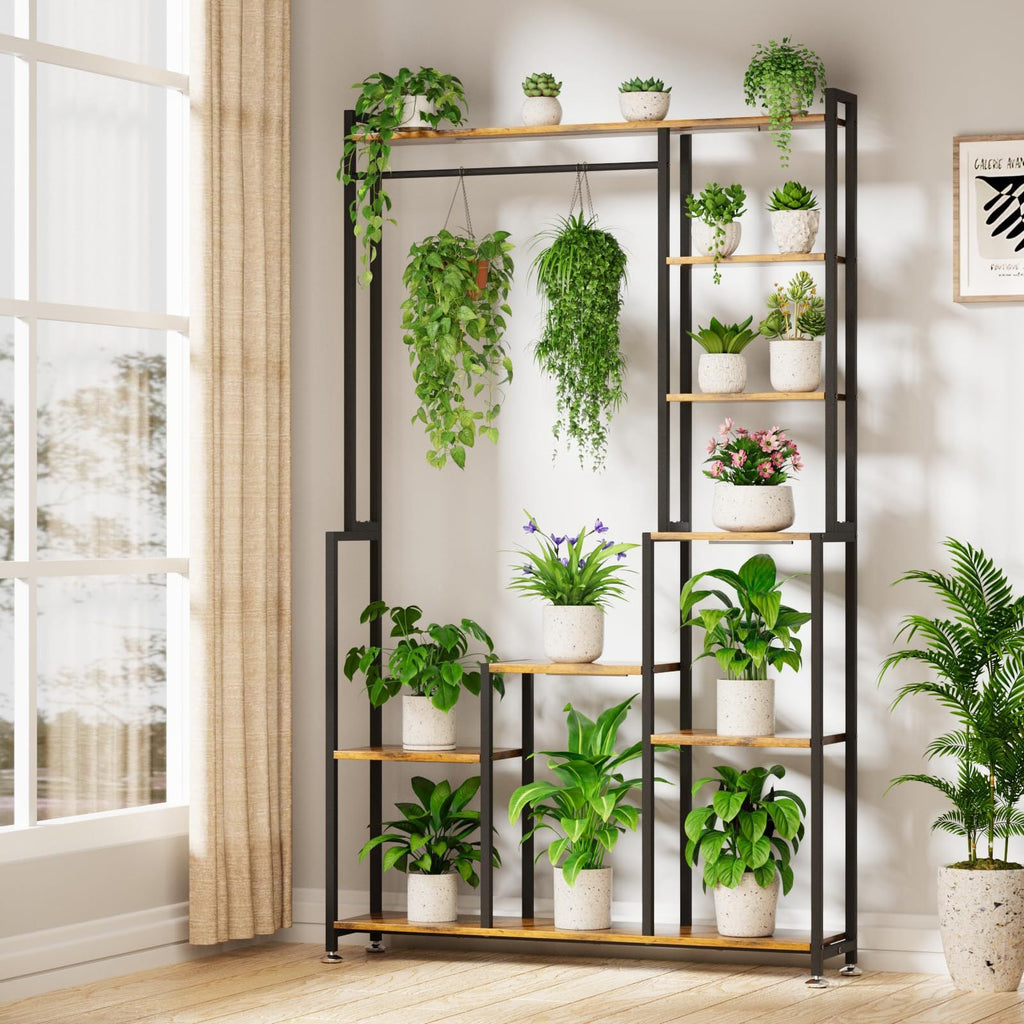 Large 8-tier indoor plant stand with grow light