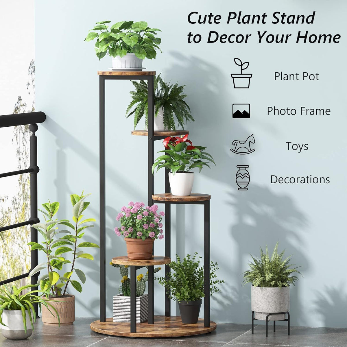 4-tier corner plant stand, rustic brown, view 5