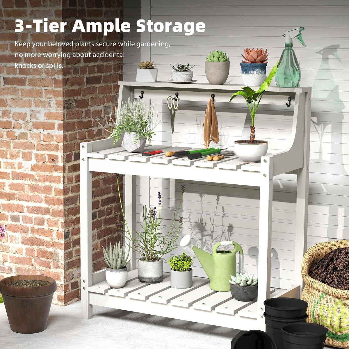 Potting Benches for Outside, HDPE Garden Potting Table with Storage, view 8