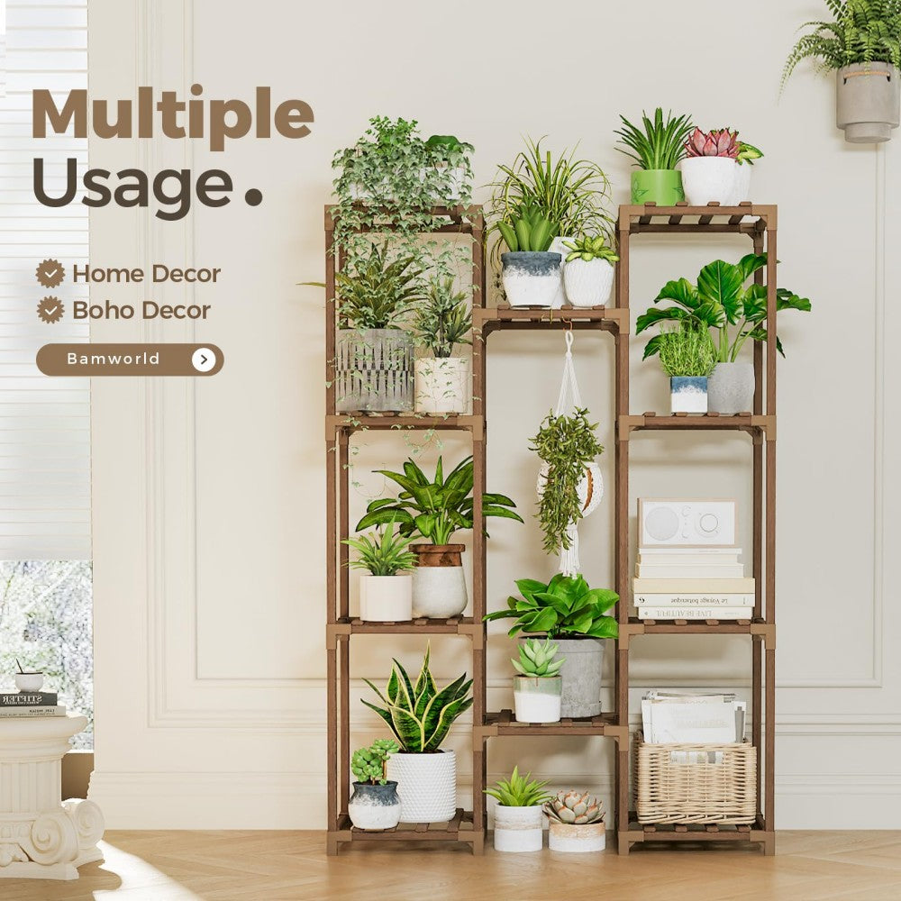10-shelf eucalyptus wood plant stand, view 4
