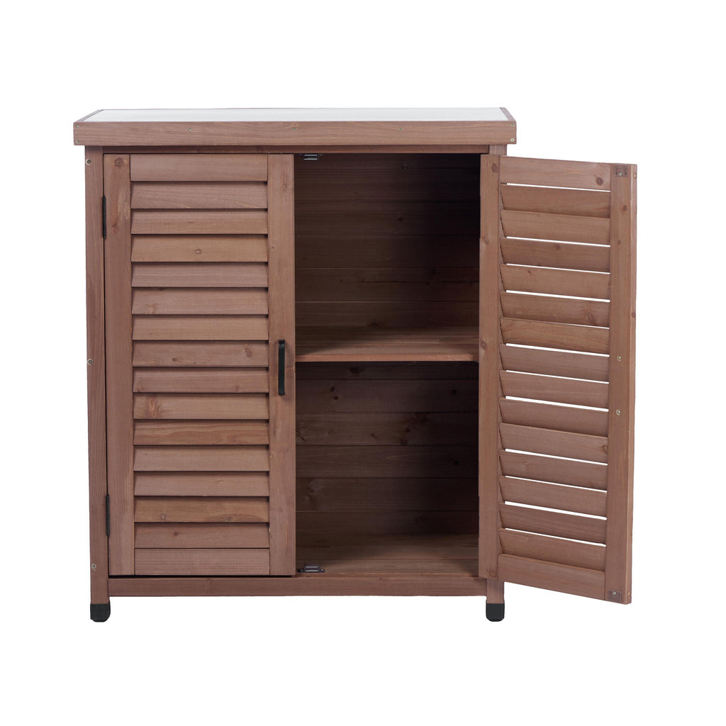 Potting Bench With Storage Cabinet And Metal Table Top For Outdoor