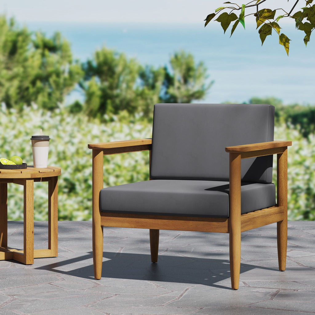 Outdoor Club Chair with Teak Acacia Wood Frame - Dark Gray, view 2