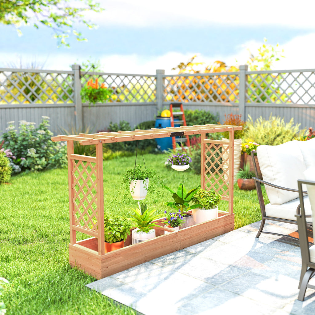 Wood Raised Garden Bed with Trellis - Large Outdoor Planter Box, view 2