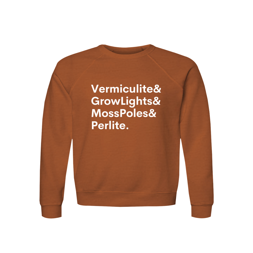Vermiculite, GrowLights, MossPoles & Perlite Plant Lover Sweatshirt – Organic Cotton Raglan, view 3