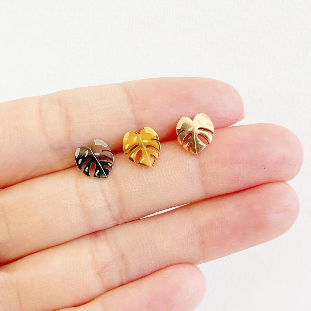 Monstera Albo/Thai Metal Stud Earrings