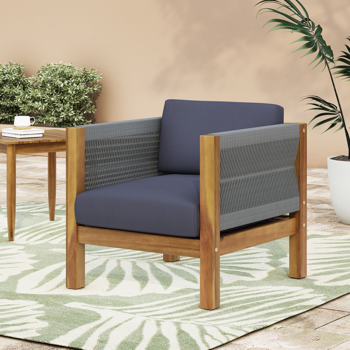 Outdoor Club Chair With Rattan Rope Wave - Dark Gray, view 4