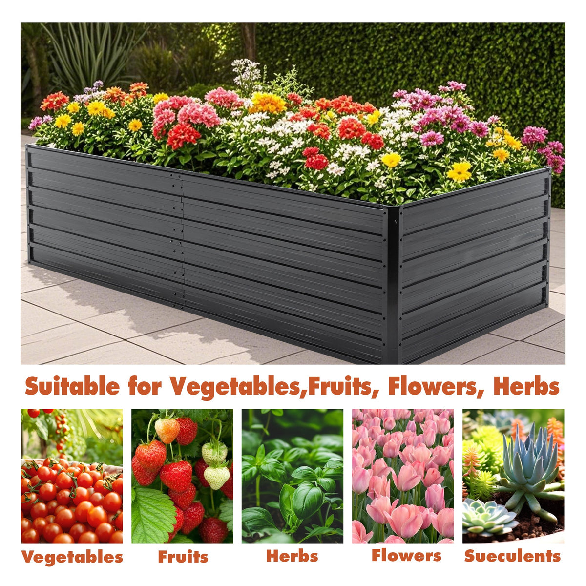 Metal Raised Garden Bed Outdoor 7.2x3.6x2 FT Galvanized Raised Garden Bed Kit, view 5