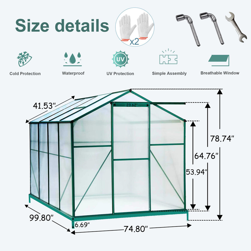 Polycarbonate Greenhouse - 6'x8' Heavy Duty Walk-in Plant Garden Greenhouse, view 2