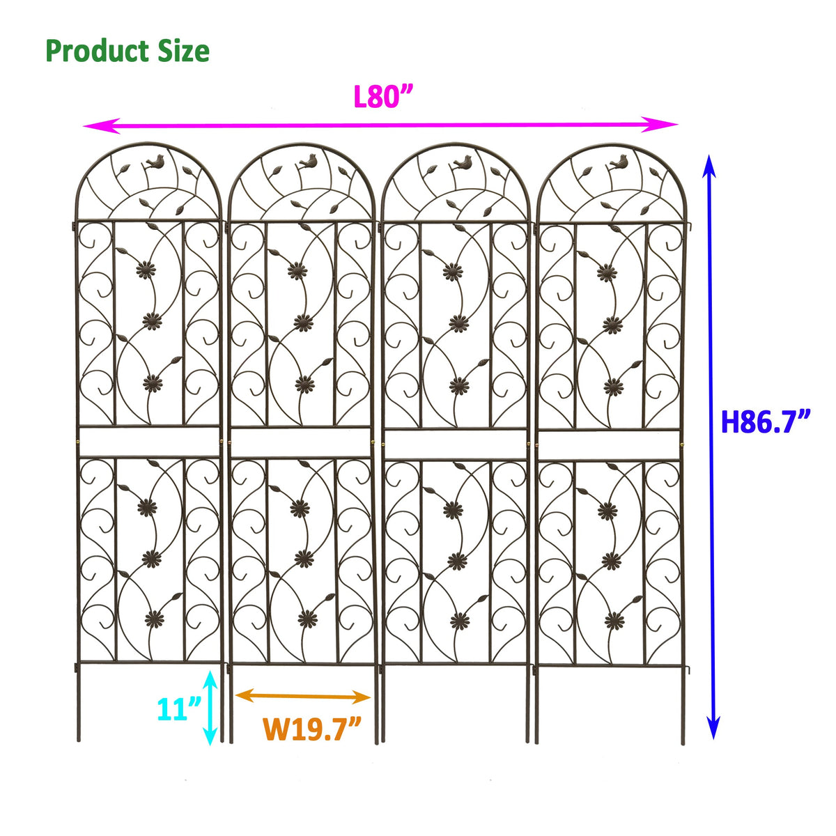 4 Pack Metal Garden Trellis 86.7" x 19.7" Rustproof for Climbing Plants, view 2