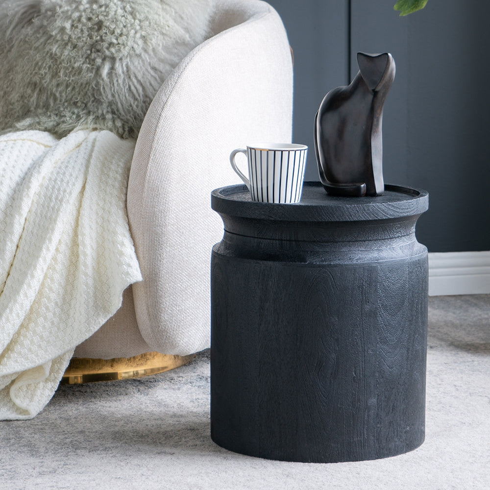 Black Wooden Cylinder Side Table, view 2