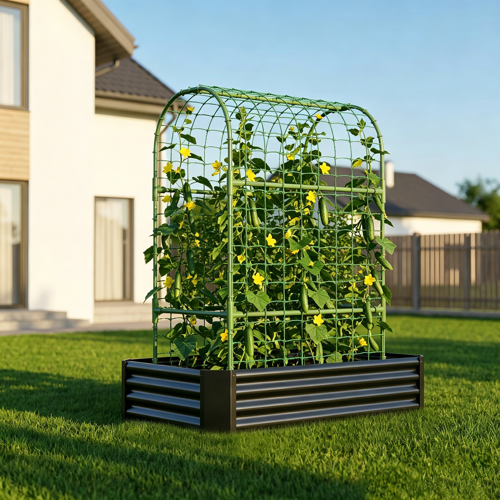 2-in-1 Raised Garden Bed with Trellis - 4x2x1 Ft Outdoor Planter, view 3
