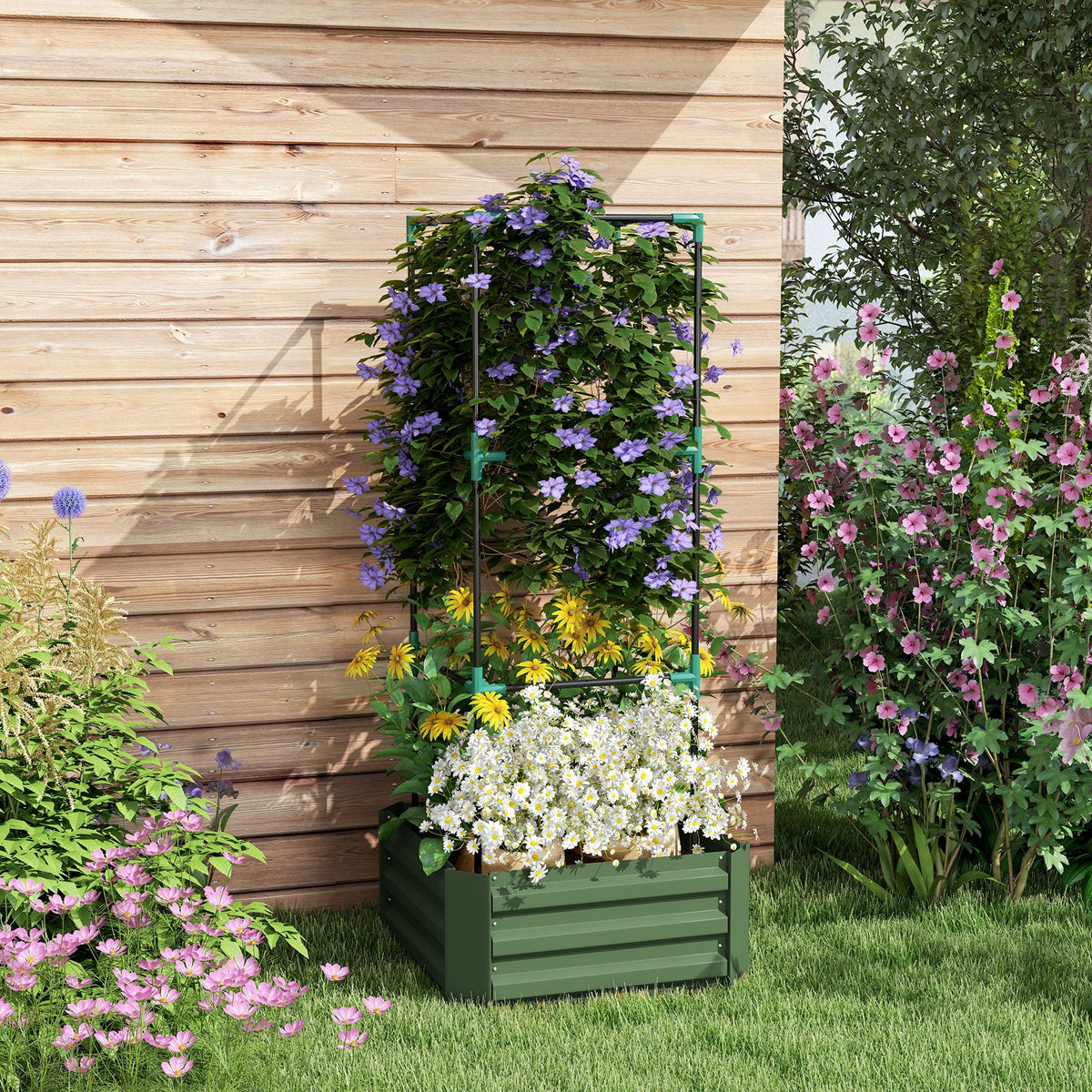 Outsunny 55" Tall Galvanized Raised Garden Bed with Trellis, view 9