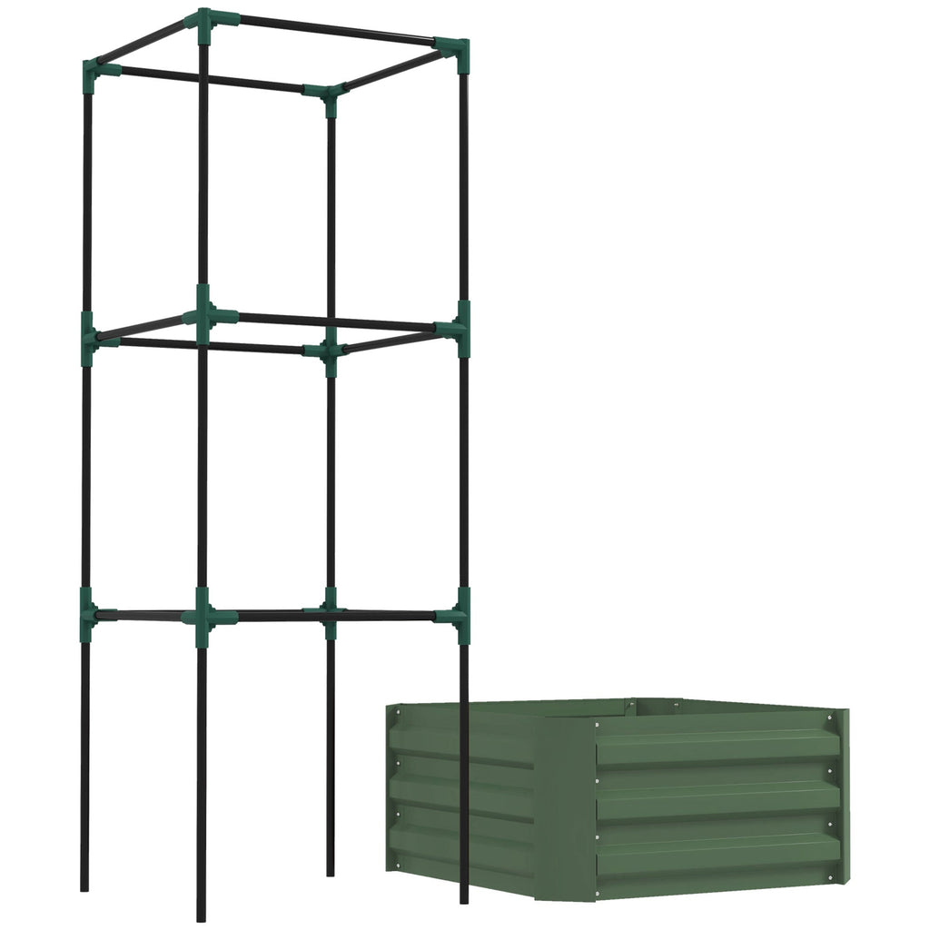 Outsunny 55" Tall Galvanized Raised Garden Bed with Trellis, view 2