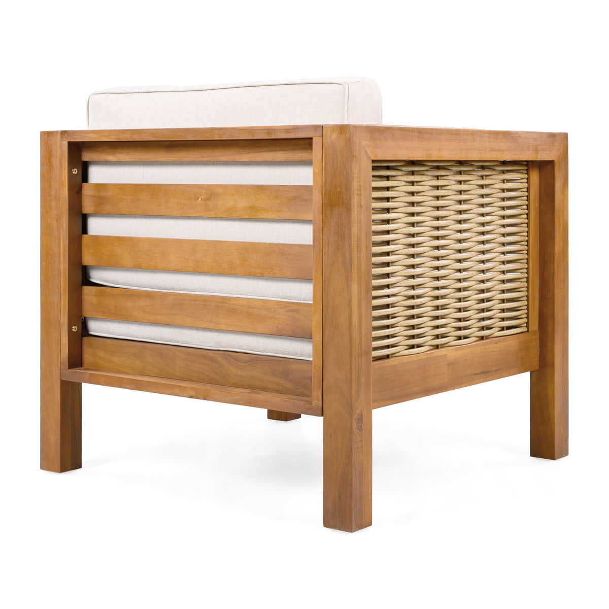 Outdoor Club Chair With Rope Arm And Cushions - Beige / Teak, view 5