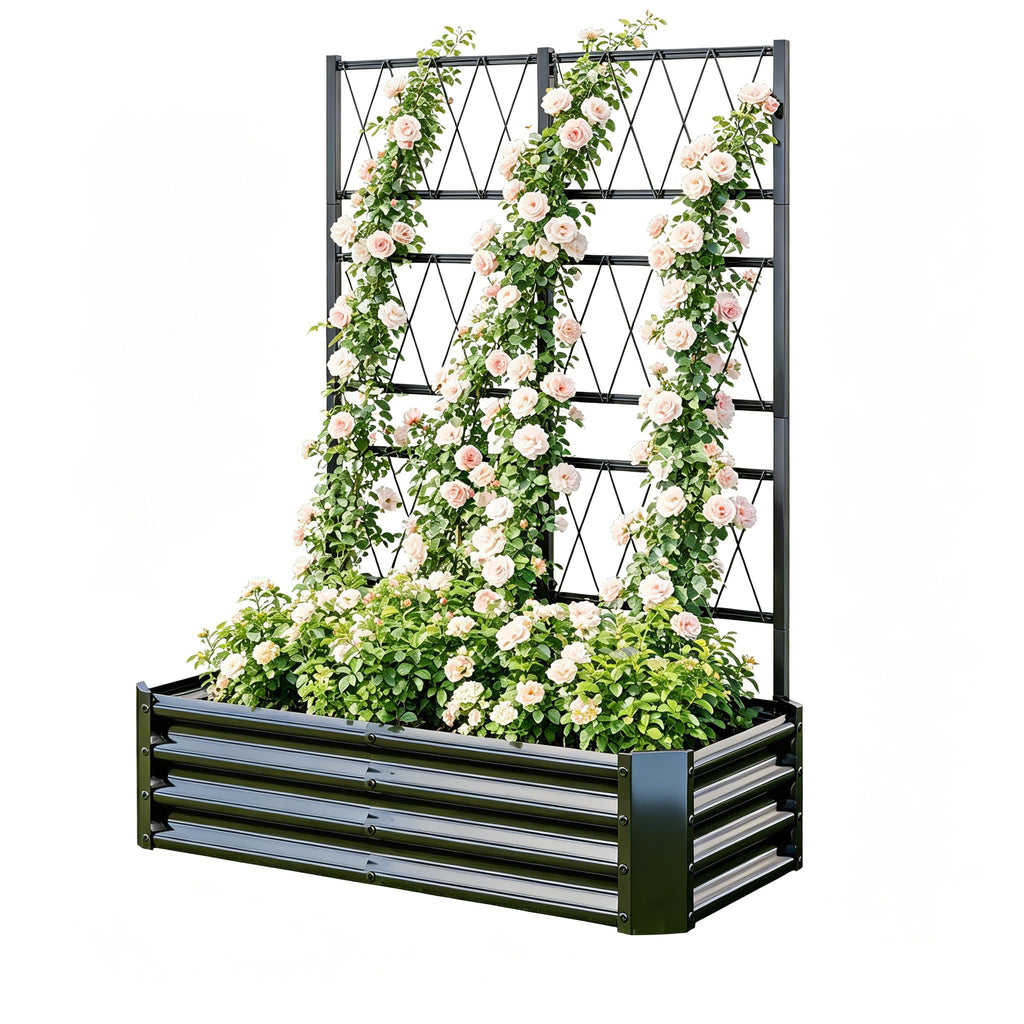 Galvanized Raised Garden Bed with Arch Trellis